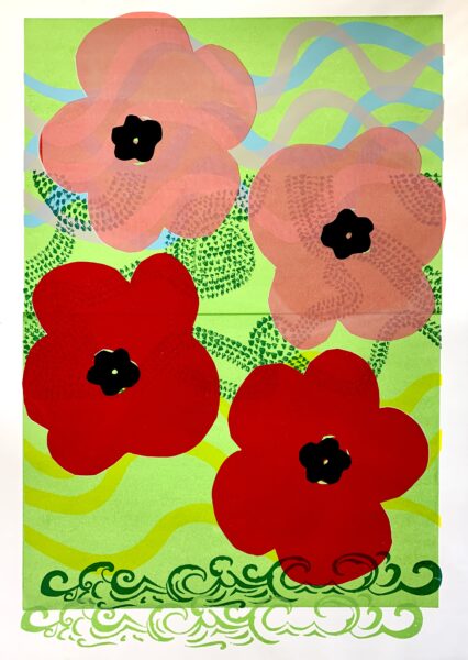 Blue Sky and Green Fields with poppies