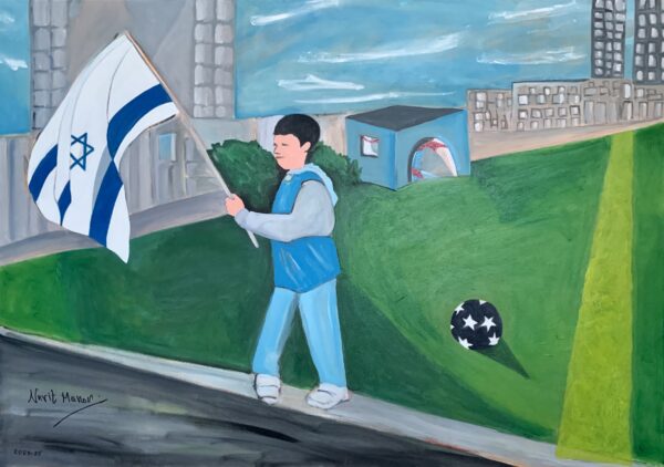 Kid holding a flag. Not playing football