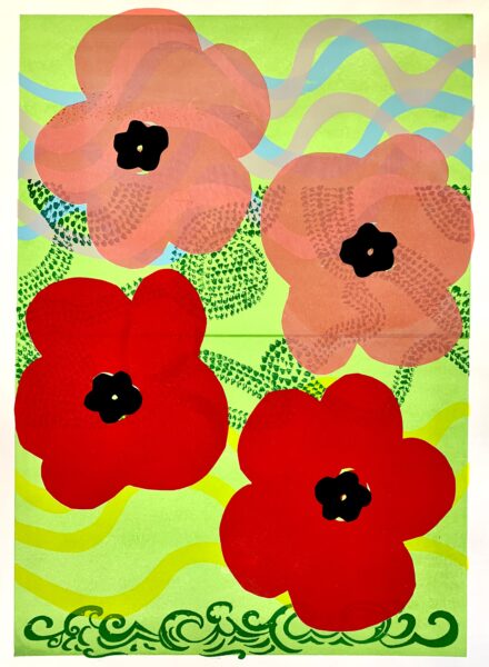 Blue Sky and Green Field with Poppies